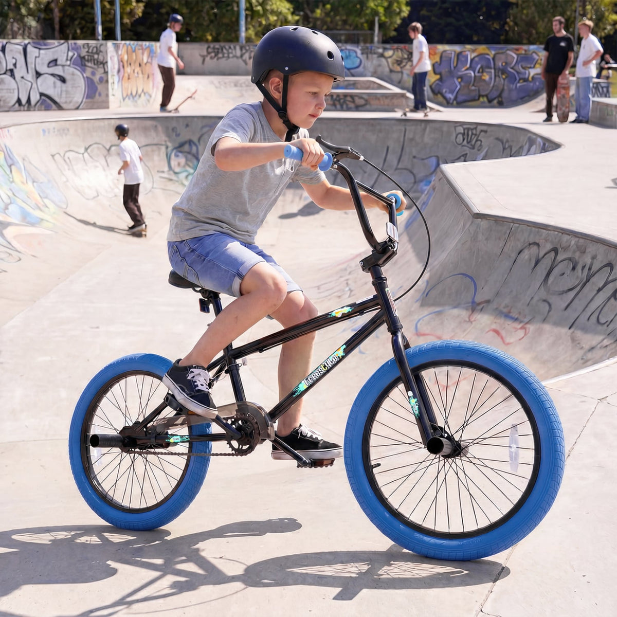 20 inches Trick Bicycle with 270 Degree Steering and Adjustable Seat for Kids and Teens-Navy view 3