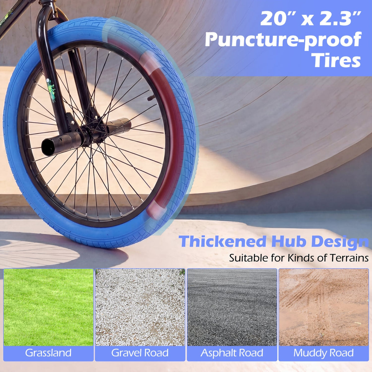 20 inches Trick Bicycle with 270 Degree Steering and Adjustable Seat for Kids and Teens-Navy view 8