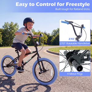 20 inches Trick Bicycle with 270 Degree Steering and Adjustable Seat for Kids and Teens-Navy view 6