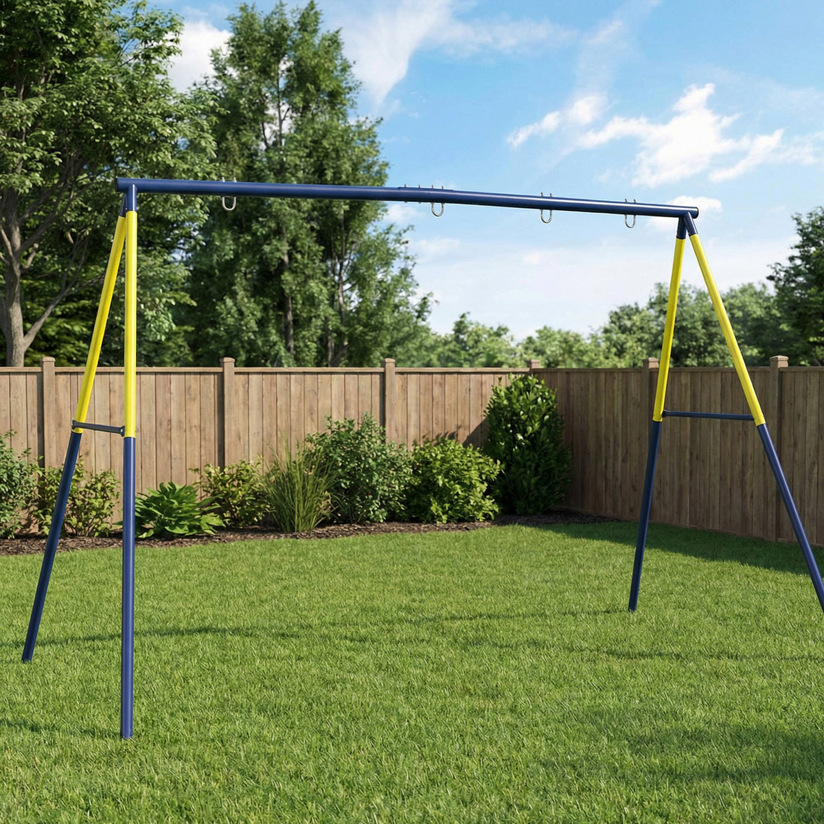 Qaba Kids Swing Set, Heavy Duty Metal 2 Seat Swing Stand Set with Ground Stakes, Supports 150 kg, Indoor Outdoor, Blue