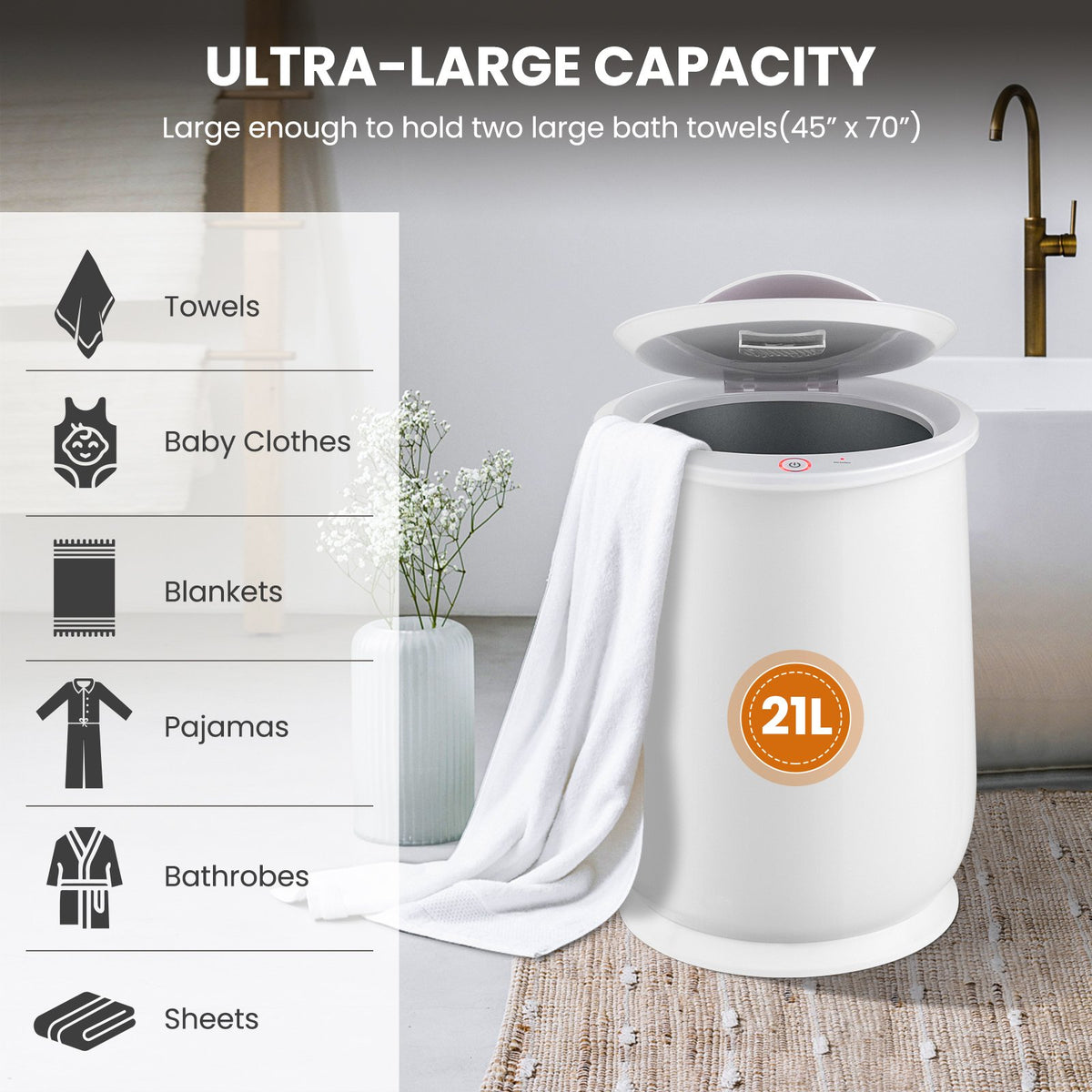 20L Bathroom Towel Warmer with Auto Shut-White view 5