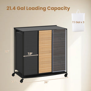 21.4 Gal Laundry Hamper with Lid 3-Section with 2 Lockable Wheels-Gray view 3