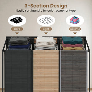 21.4 Gal Laundry Hamper with Lid 3-Section with 2 Lockable Wheels-Gray view 5