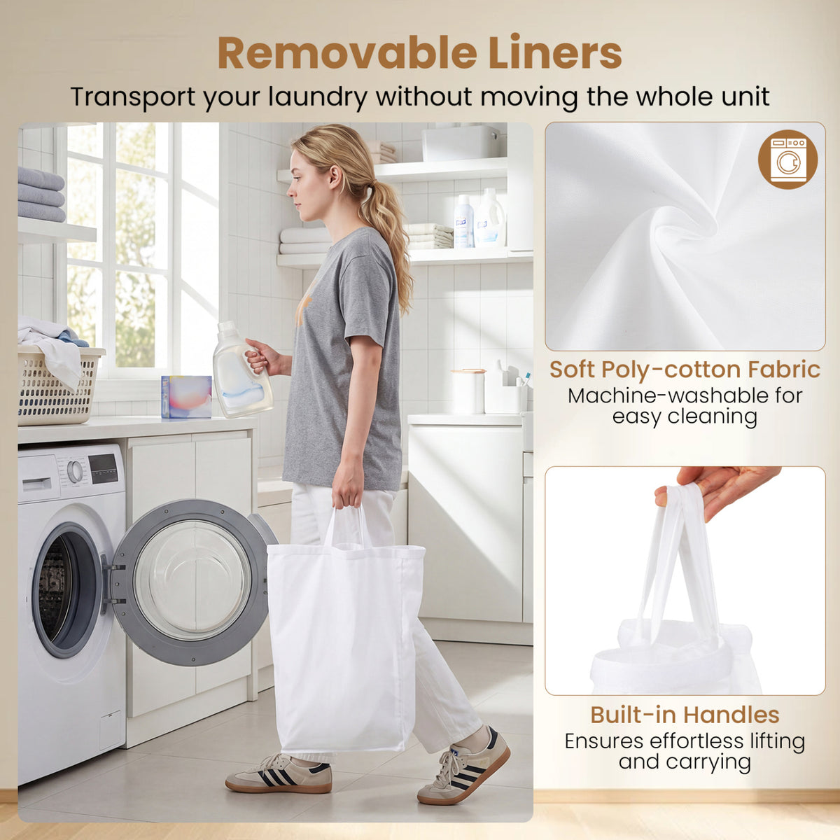 21.4 Gal Laundry Hamper with Lid 3-Section with 2 Lockable Wheels-Gray view 6