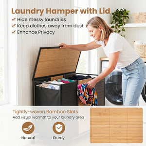 21.4 Gal Laundry Hamper with Lid 3-Section with 2 Lockable Wheels-Gray view 8