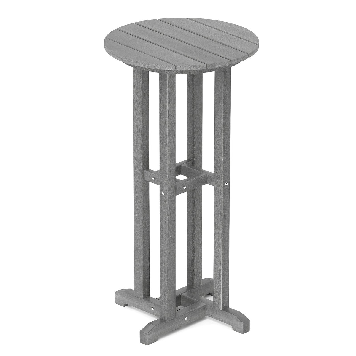21.5 Inch Round Bar Table Patio HDPE Bar Height Dining Table with Slatted Tabletop-Gray view 4