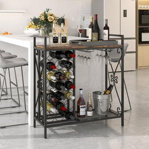 21 Bottle Wine Rack Freestanding Floor Wine Bottle Organizer with Glass Holder-Rustic Brown view 3