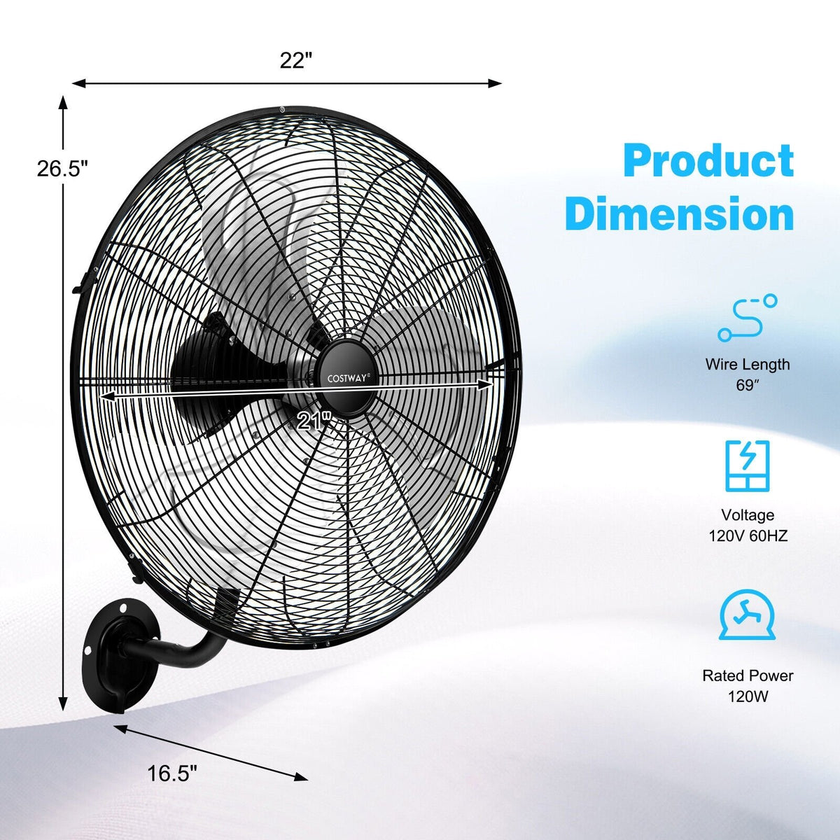 21 Inch 3 Speed Wall Mount Industrial Fan view 3
