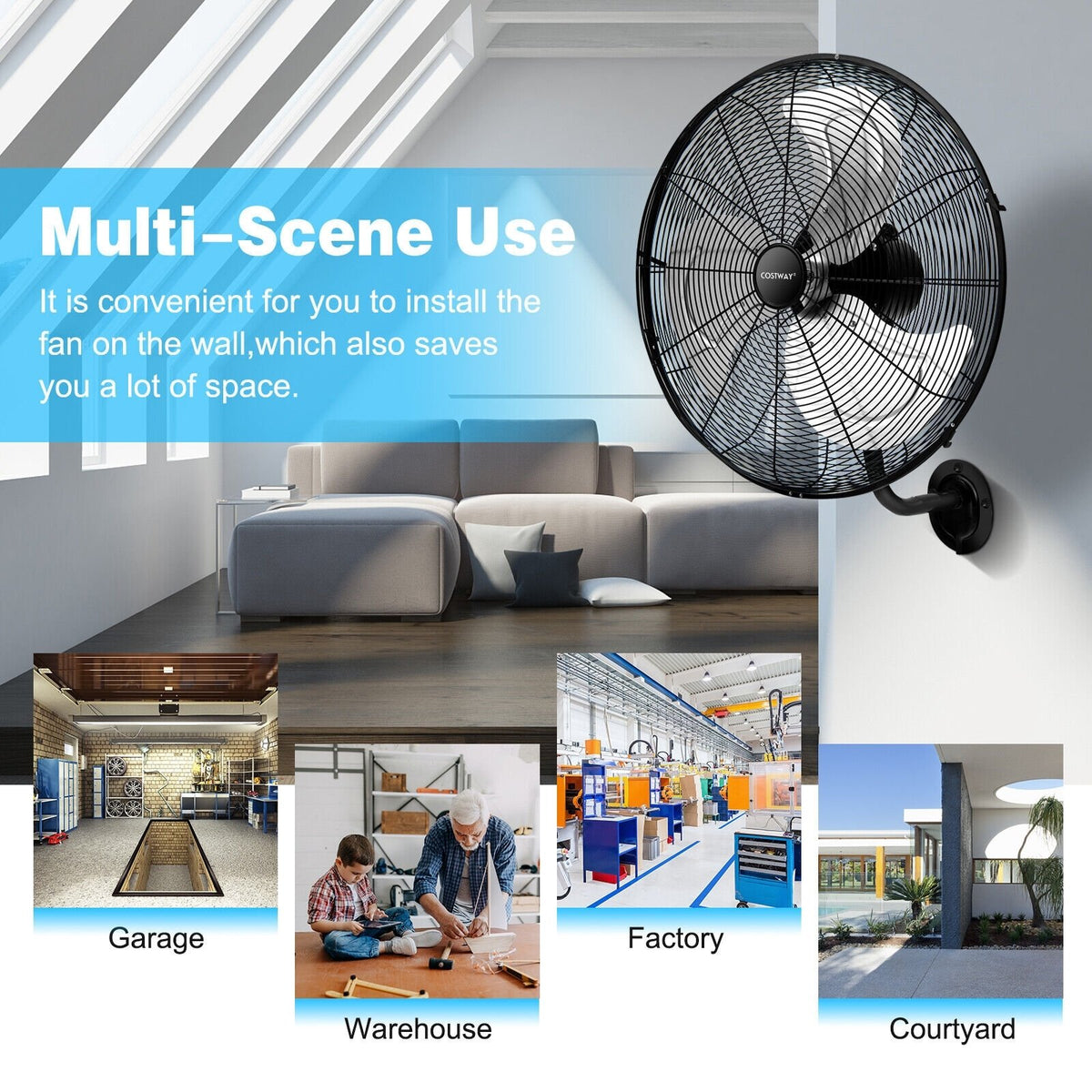 21 Inch 3 Speed Wall Mount Industrial Fan view 9