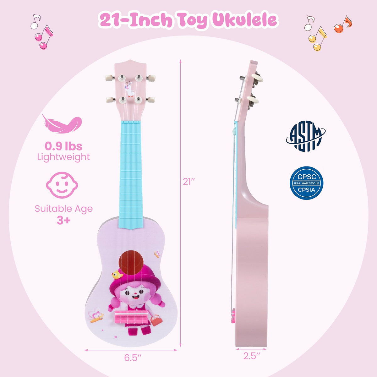 21 Inch Children Mini Ukulele with 4 Nylon Strings and 12 Frets view 5