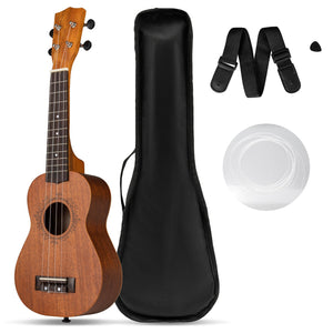 21 Inch Soprano Mahogany Wooden Ukelele Set with Adjustable Strap view 4