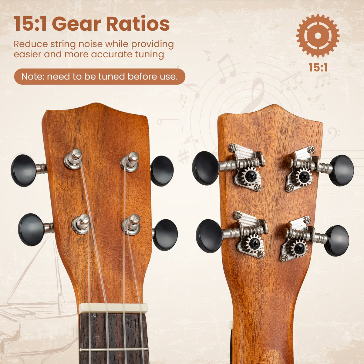 21 Inch Soprano Mahogany Wooden Ukelele Set with Adjustable Strap view 8