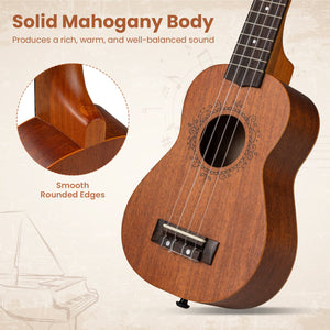 21 Inch Soprano Mahogany Wooden Ukelele Set with Adjustable Strap view 9