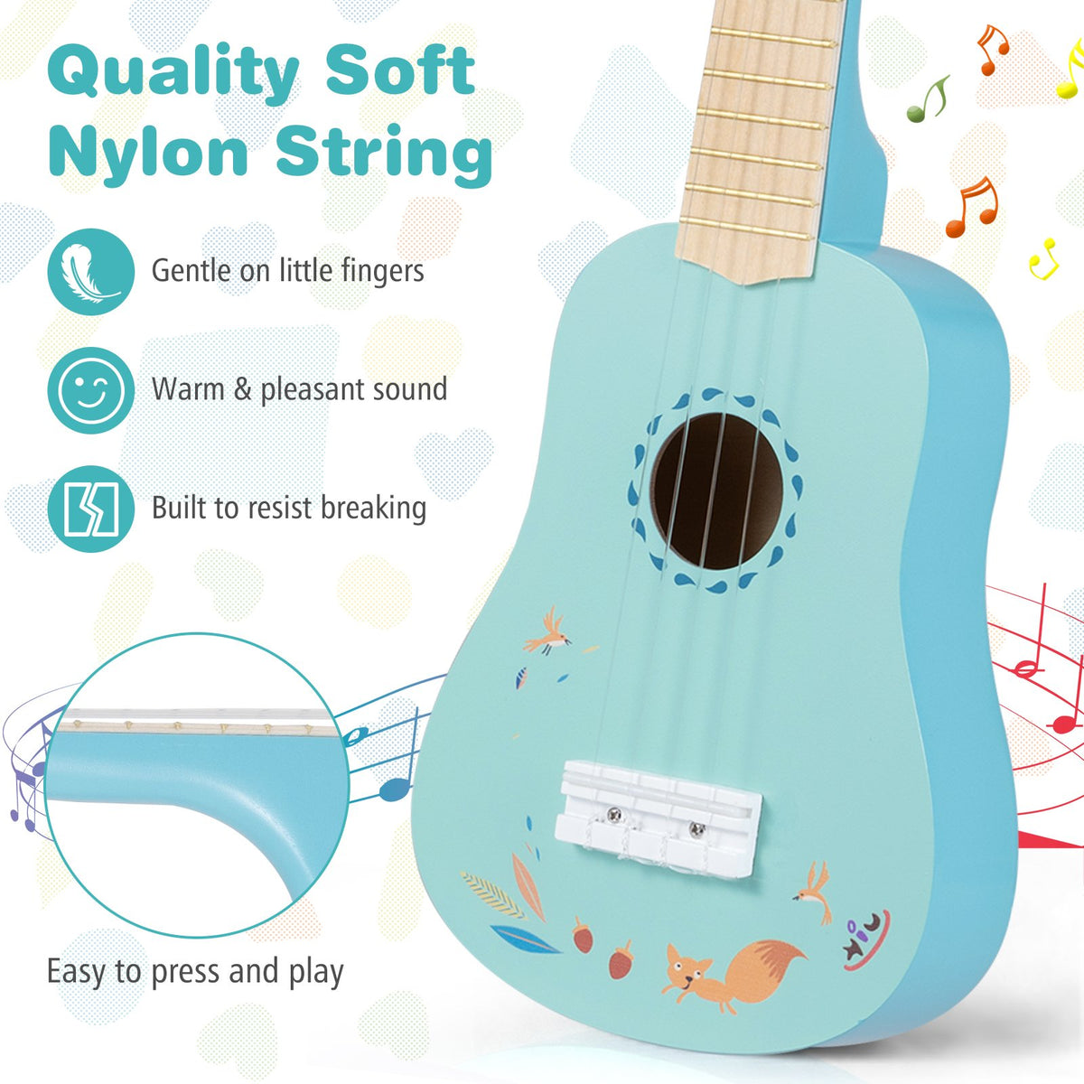 21 Inch Ukulele Guitar for Kids with Basswood Body for 3+ Years Old view 9