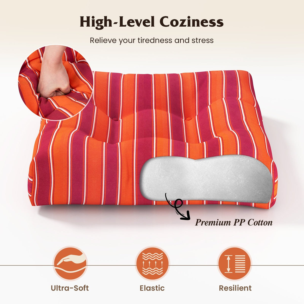 21 Inch x 21 Inch Patio Chair Seat Cushion Pads for Indoor and Outdoor-Orange view 6