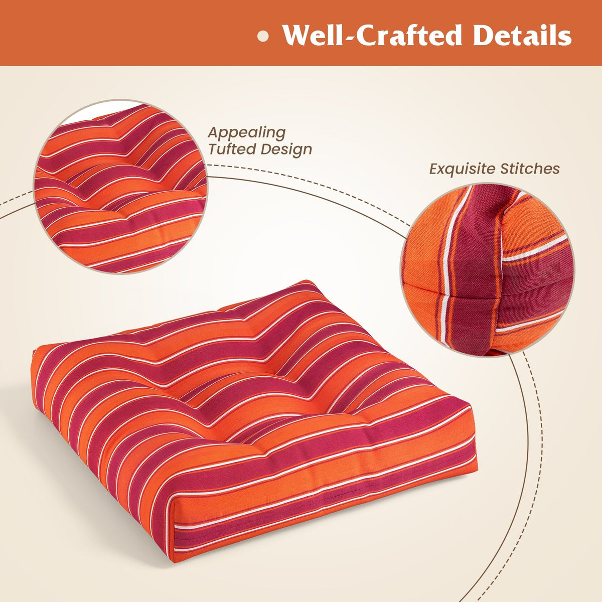 21 Inch x 21 Inch Patio Chair Seat Cushion Pads for Indoor and Outdoor-Orange view 8