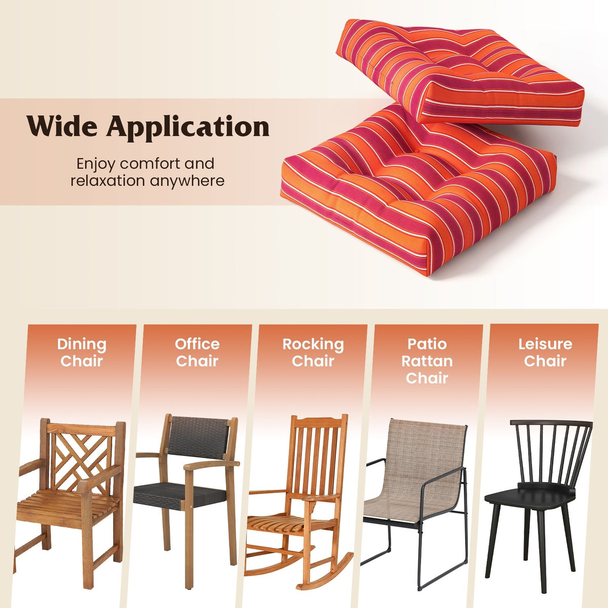 21 Inch x 21 Inch Patio Chair Seat Cushion Pads for Indoor and Outdoor-Orange view 9
