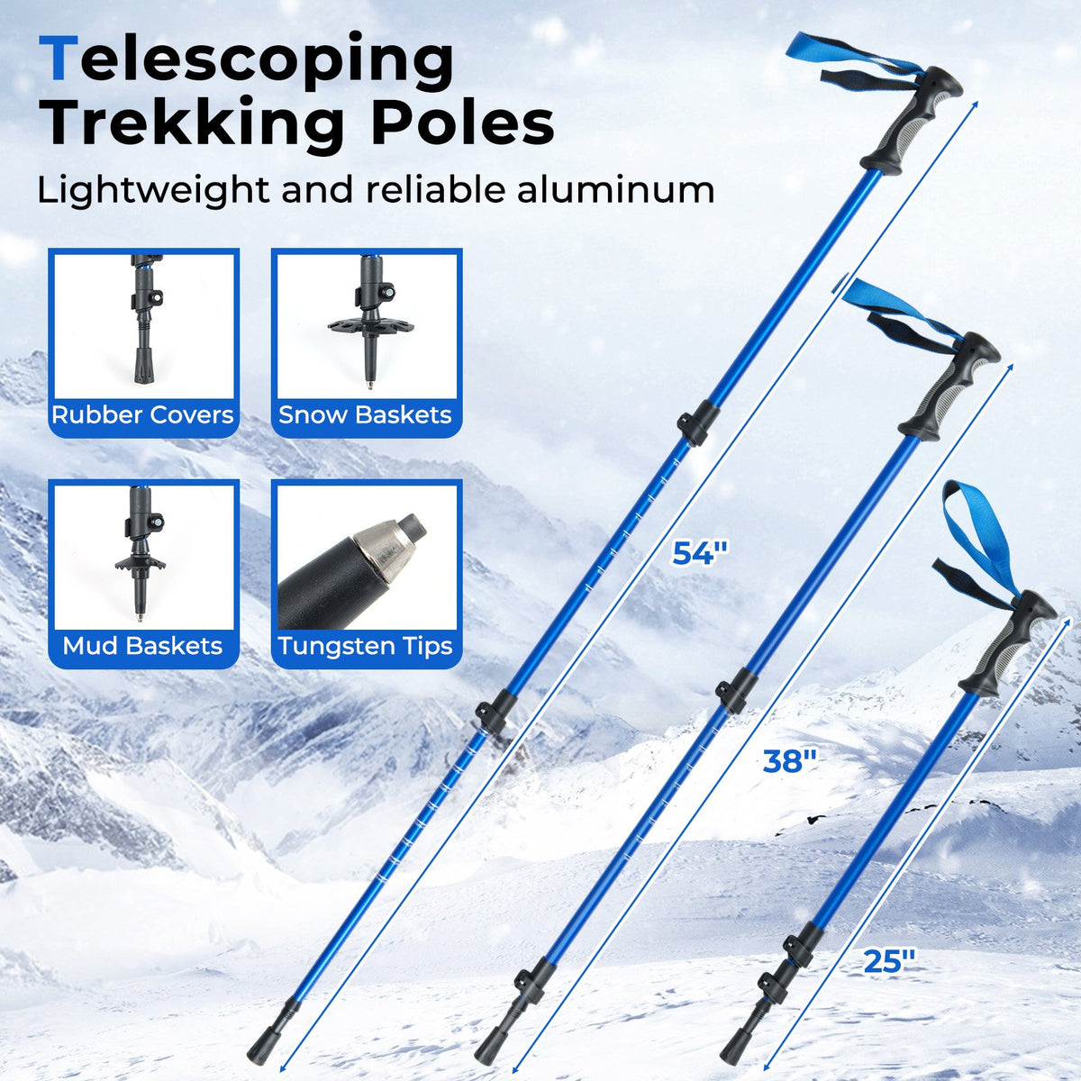21” Snowshoes with Trekking Poles-Blue view 3