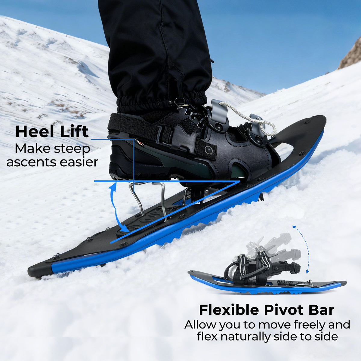 21” Snowshoes with Trekking Poles-Blue view 5