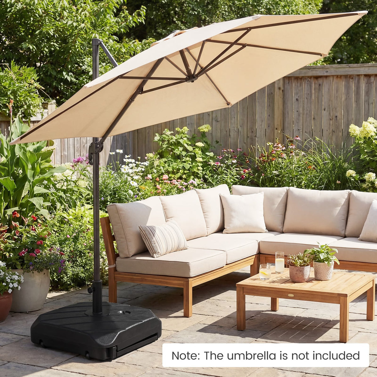 211 LBS Fillable Patio Umbrella Base with Wheels and Telescopic Pull Rod view 3