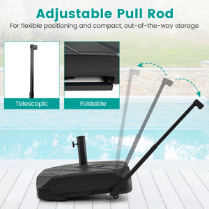 211 LBS Fillable Patio Umbrella Base with Wheels and Telescopic Pull Rod view 7