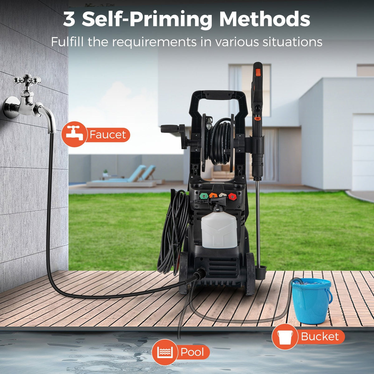 2150PSI Electric Pressure Washer 1.2GPM with 4 Quick Connect Nozzles and Foam Cannon-Orange view 6