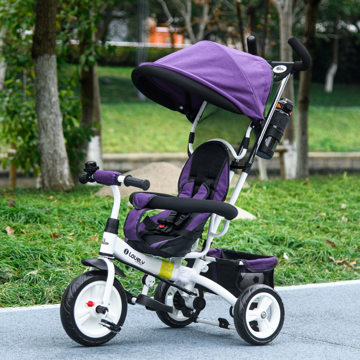 Qaba 6 in 1 Toddler Tricycle Stroller with Basket, Canopy, 5-point Safety Harness, for 12-60 Months