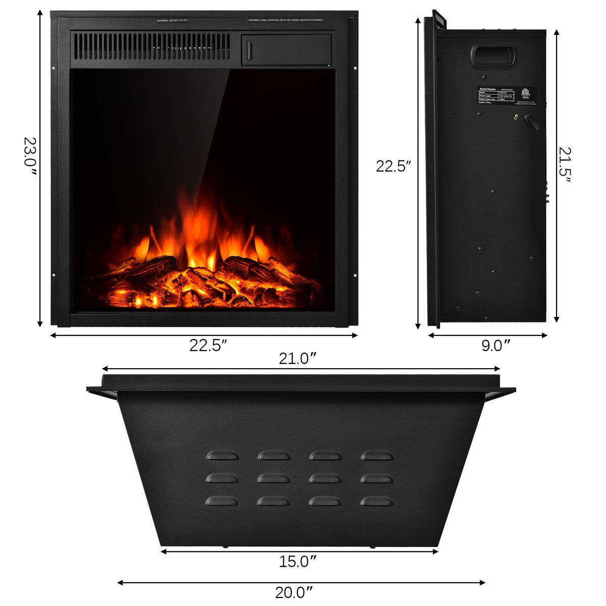 22.5 Inch Electric Fireplace Insert Freestanding and Recessed Heater view 5