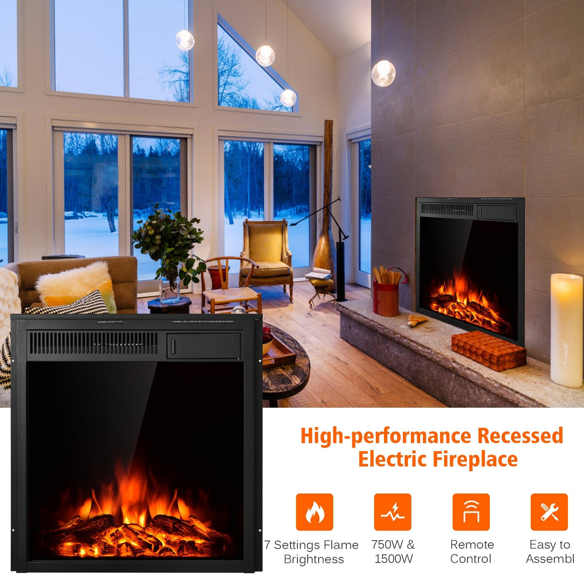 22.5 Inch Electric Fireplace Insert Freestanding and Recessed Heater view 7