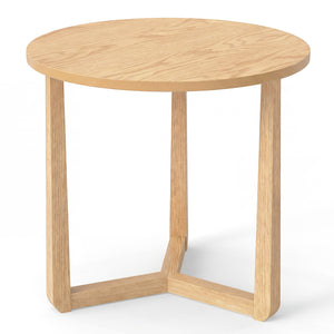 22.5 inch Round Side Table Farmhouse End Table with Sturdy Rubber Wood Legs and Triangular Structure-Natural view 4
