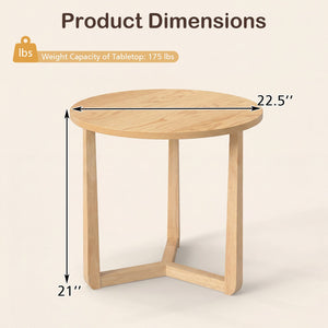 22.5 inch Round Side Table Farmhouse End Table with Sturdy Rubber Wood Legs and Triangular Structure-Natural view 5