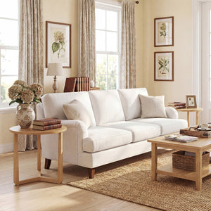22.5 inch Round Side Table Farmhouse End Table with Sturdy Rubber Wood Legs and Triangular Structure-Natural view 7