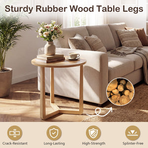 22.5 inch Round Side Table Farmhouse End Table with Sturdy Rubber Wood Legs and Triangular Structure-Natural view 9