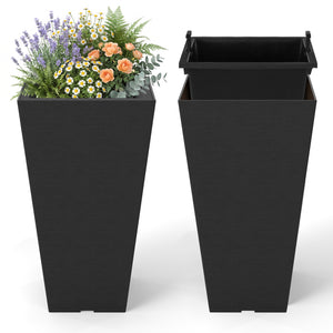 22.5 inch Tall Square Planter Set of 2 Self-Watering Flower Pots with Removable Inner Bucket-Black view 4