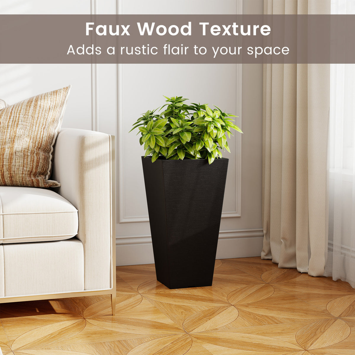 22.5 inch Tall Square Planter Set of 2 Self-Watering Flower Pots with Removable Inner Bucket-Black view 6