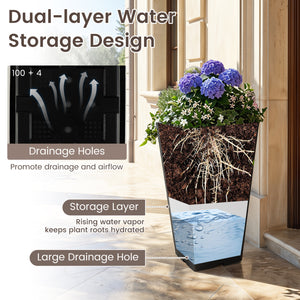 22.5 inch Tall Square Planter Set of 2 Self-Watering Flower Pots with Removable Inner Bucket-Black view 7