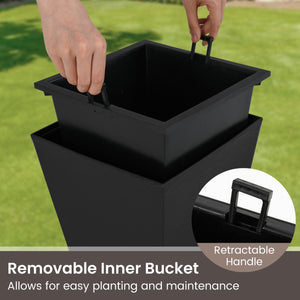 22.5 inch Tall Square Planter Set of 2 Self-Watering Flower Pots with Removable Inner Bucket-Black view 8