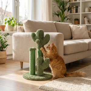 22 Inch Cactus Cat Scratching Post with Natural Sisal Rope-Green view 2