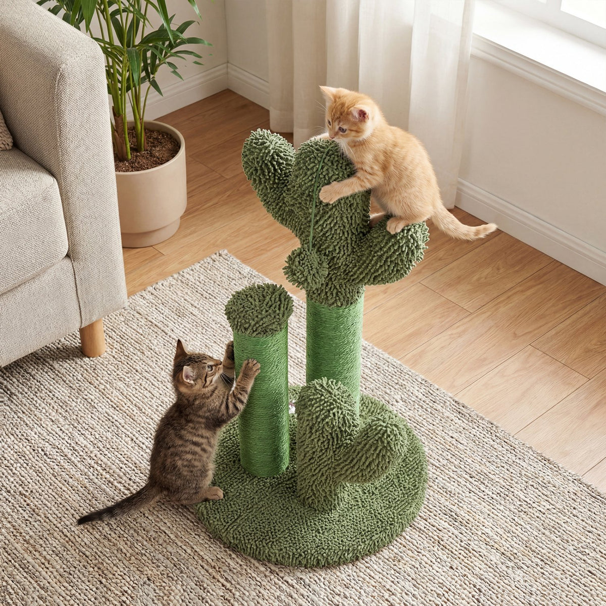 22 Inch Cactus Cat Scratching Post with Natural Sisal Rope-Green view 3