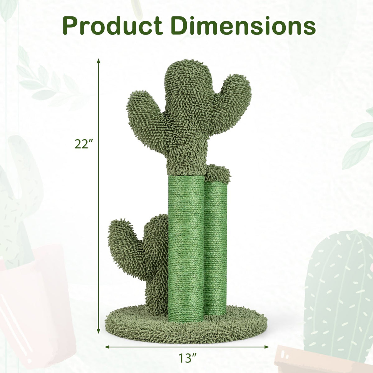 22 Inch Cactus Cat Scratching Post with Natural Sisal Rope-Green view 5