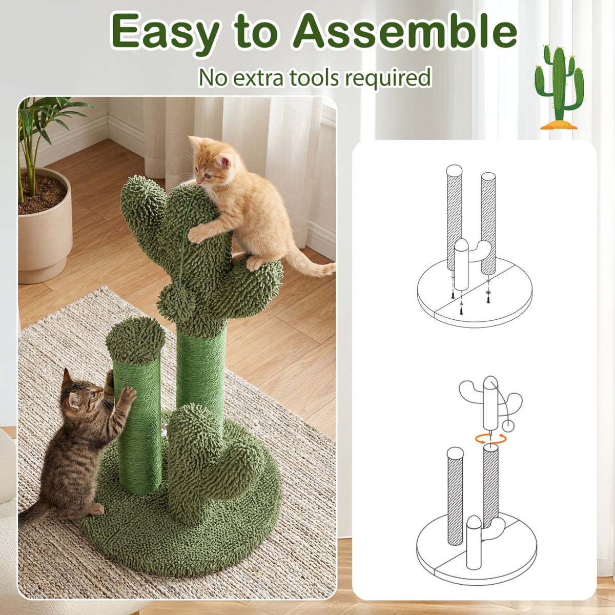 22 Inch Cactus Cat Scratching Post with Natural Sisal Rope-Green view 9