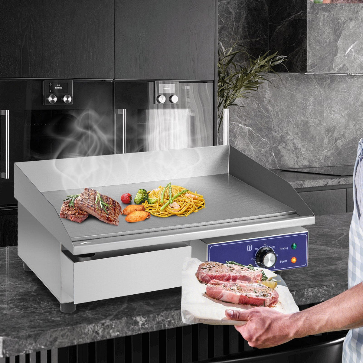22 Inch Countertop Electric Griddle 2000W 110V Commercial Stainless Steel Grill-Silver view 2