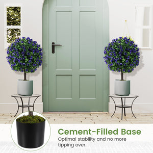 22 Inch Set of 2 Artificial Purple Rose Topiary Ball Trees with Cement-Filled Pot-Purple view 7
