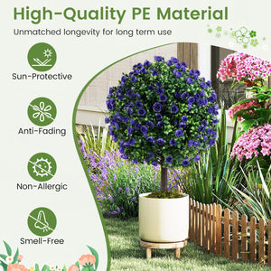 22 Inch Set of 2 Artificial Purple Rose Topiary Ball Trees with Cement-Filled Pot-Purple view 8