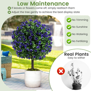 22 Inch Set of 2 Artificial Purple Rose Topiary Ball Trees with Cement-Filled Pot-Purple view 9