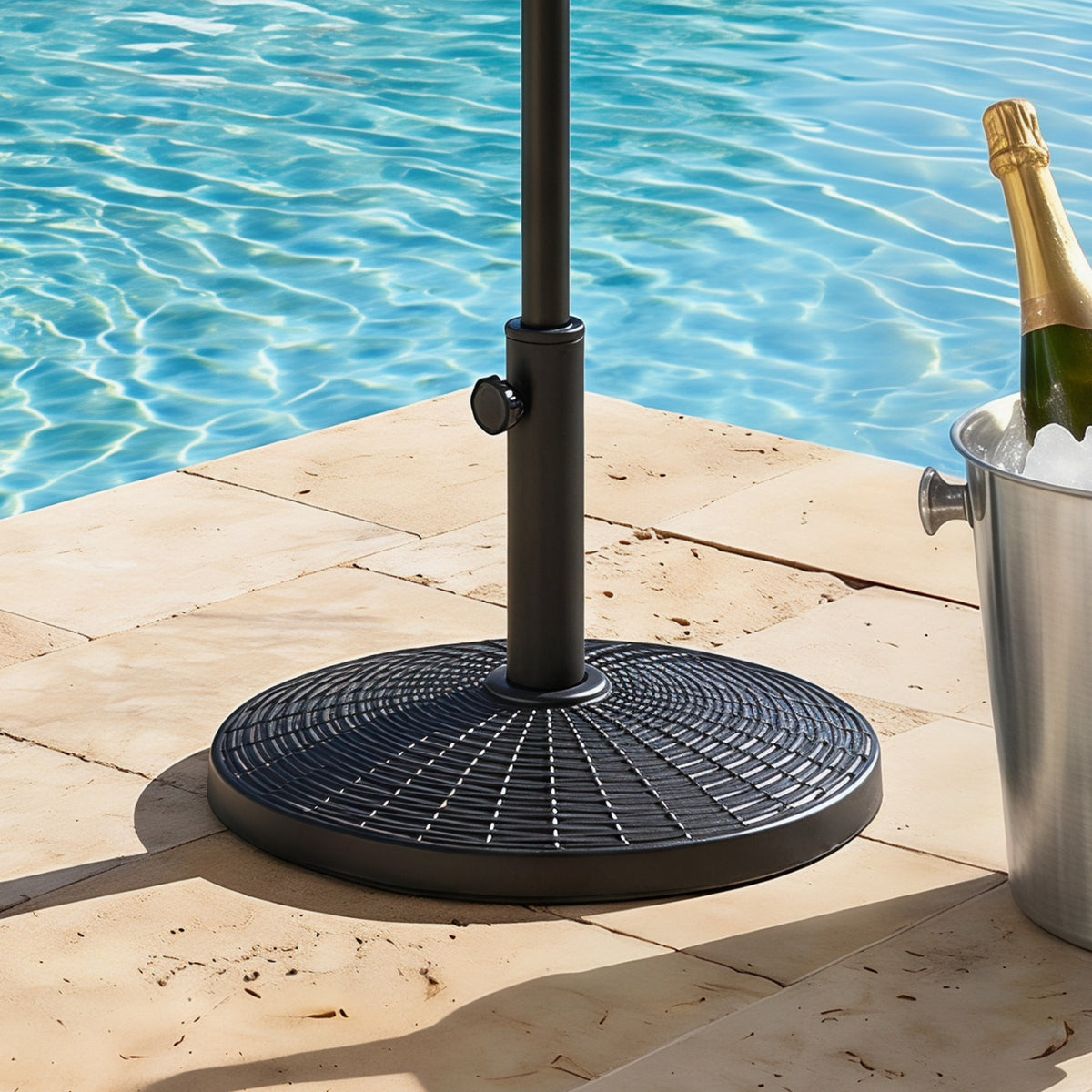 22 lbs Patio Resin Outdoor Umbrella Base with Wicker Style for Outdoor Use-Black view 2