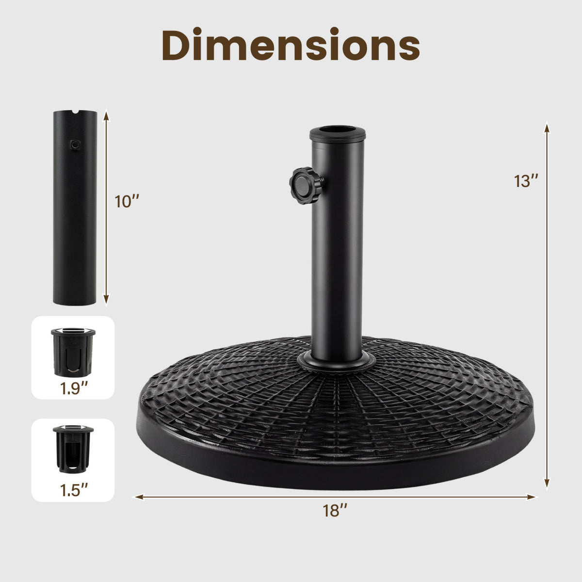 22 lbs Patio Resin Outdoor Umbrella Base with Wicker Style for Outdoor Use-Black view 3