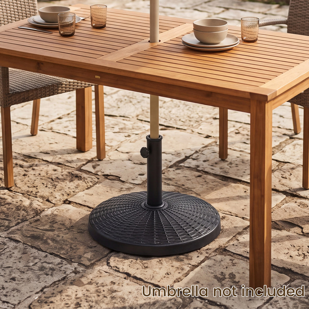 22 lbs Patio Resin Outdoor Umbrella Base with Wicker Style for Outdoor Use-Black view 4