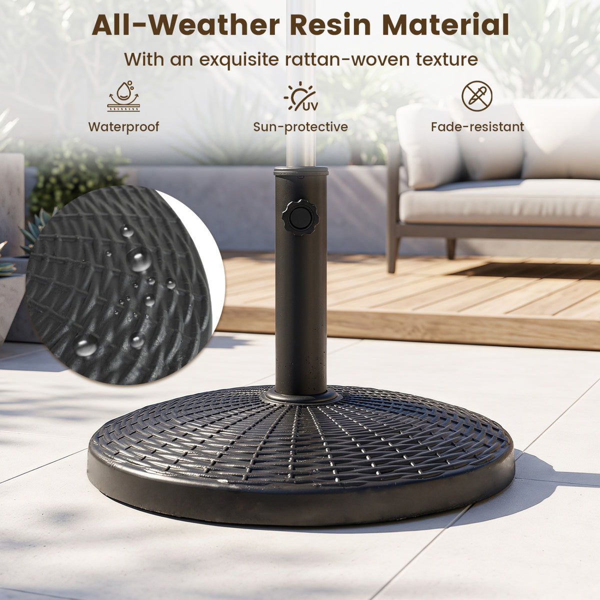 22 lbs Patio Resin Outdoor Umbrella Base with Wicker Style for Outdoor Use-Black view 6