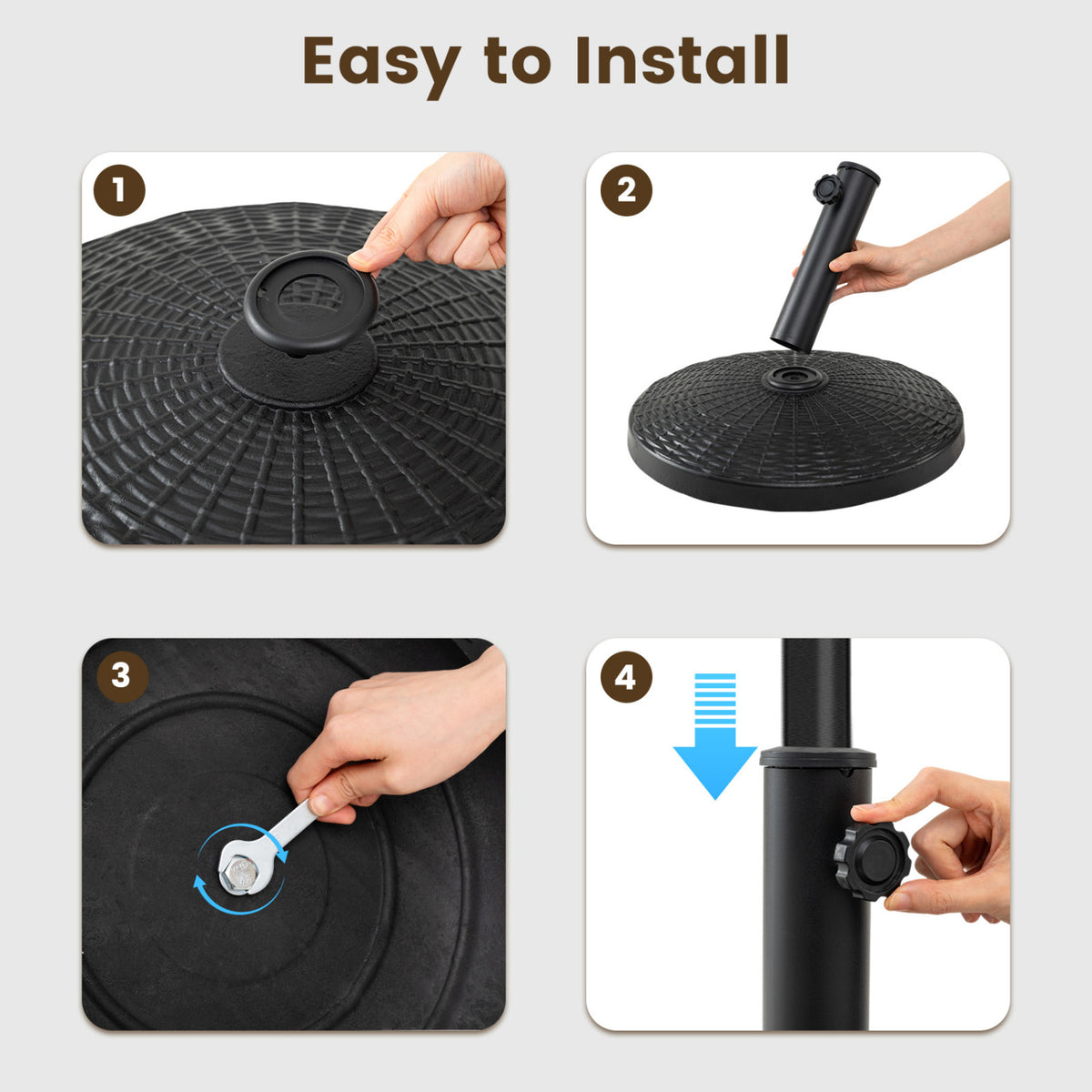 22 lbs Patio Resin Outdoor Umbrella Base with Wicker Style for Outdoor Use-Black view 7